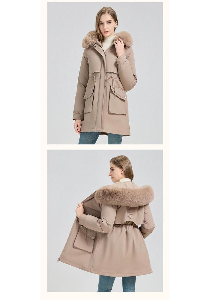 Women's Mid-Length Korean Style Cotton Padded Parka - Velvet Lined Winter Jacket