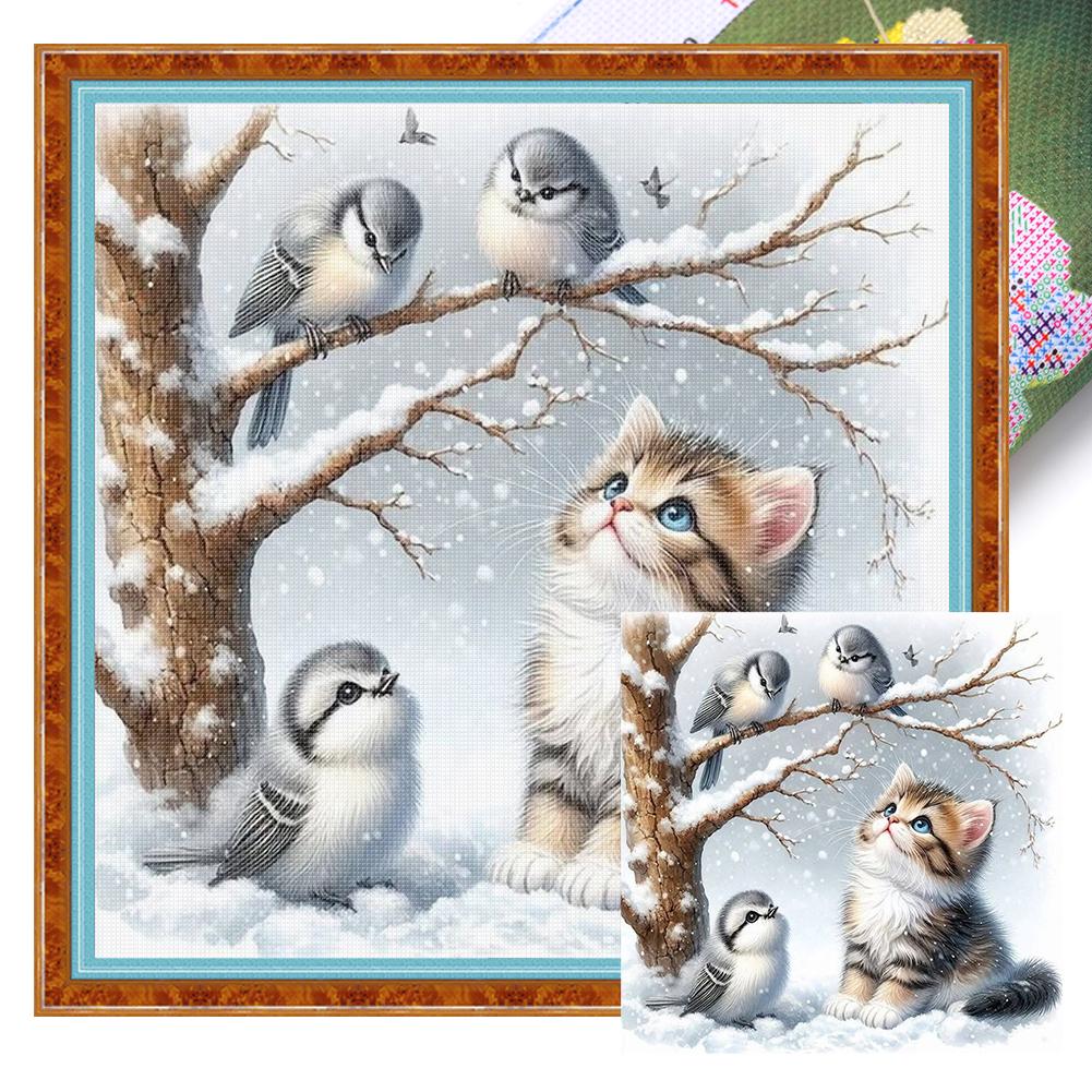 Winter Animal Printed Cross Stitch Kit DIY 11CT Embroidery Craft Set Home Decor