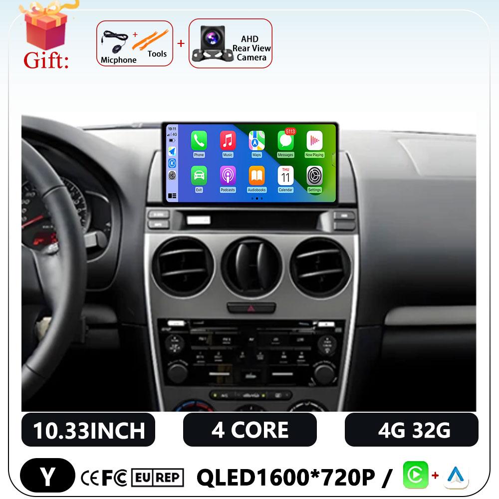 

10.33 Автомагнитола с ОС Android Мультимедийный стереопроигрыватель Android Auto Беспроводной CarPlay WiFi BT 5.0 для Mazda 6 2004 - 2015