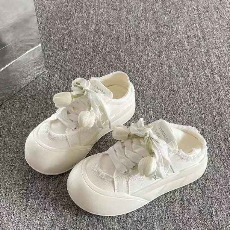 Summer thin breathable board shoes new thick-soled two-wear bread shoes canvas shoes