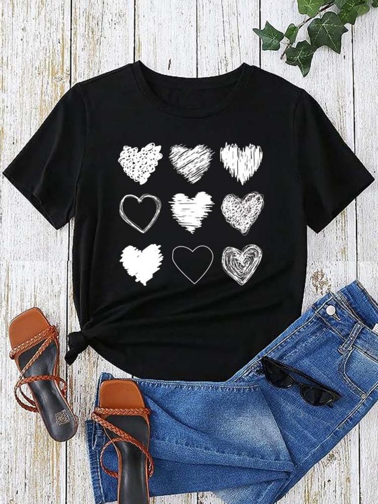 Tee Women Tshirt Short Sleeve Print Clothes Graphic T Shirt Heart Shape Clothing Fashion Female Top Daily Streetwear gifts