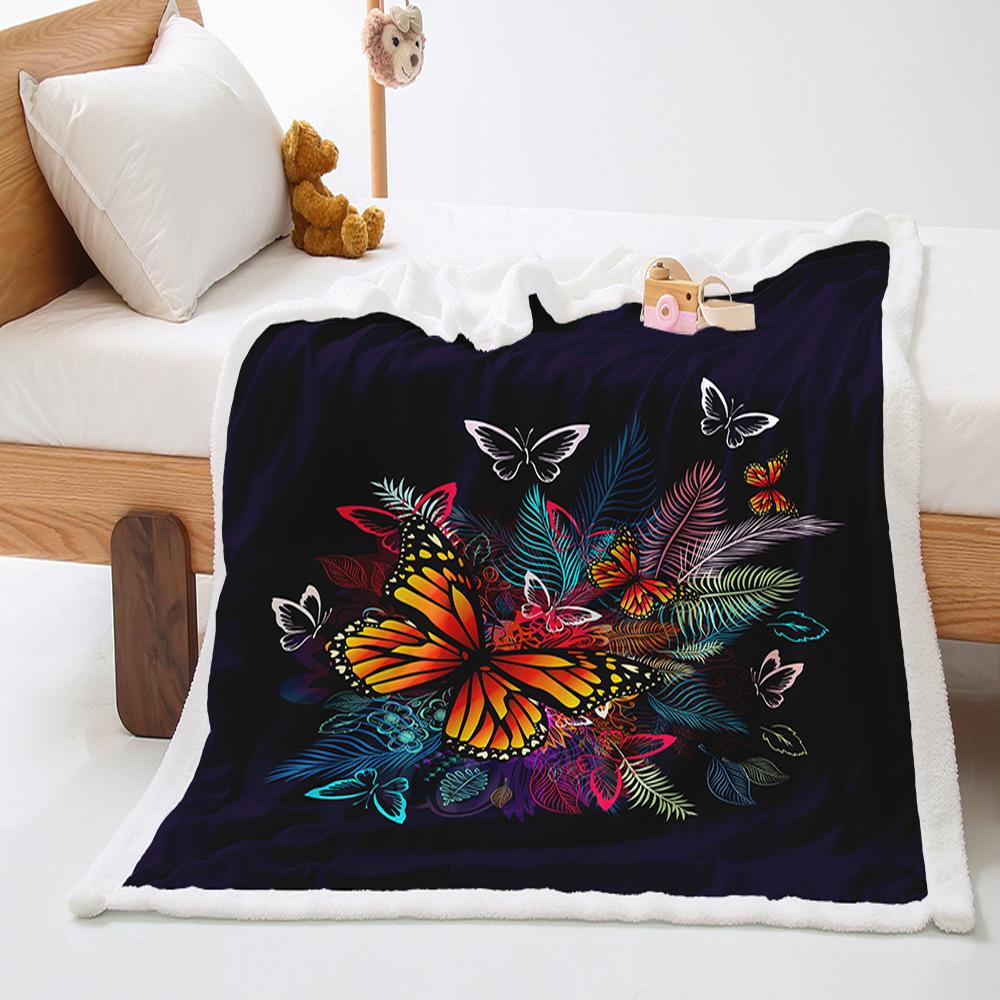 Butterfly Sunflower 2D Digital Printing Thickened Lamb Fleece Crystal Fleece Blanket Blanket
