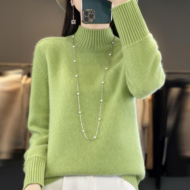 Zeng Li Women's Loose Cashmere Half-High Neck Sweater - Thickened Autumn/Winter Knitted Pullover