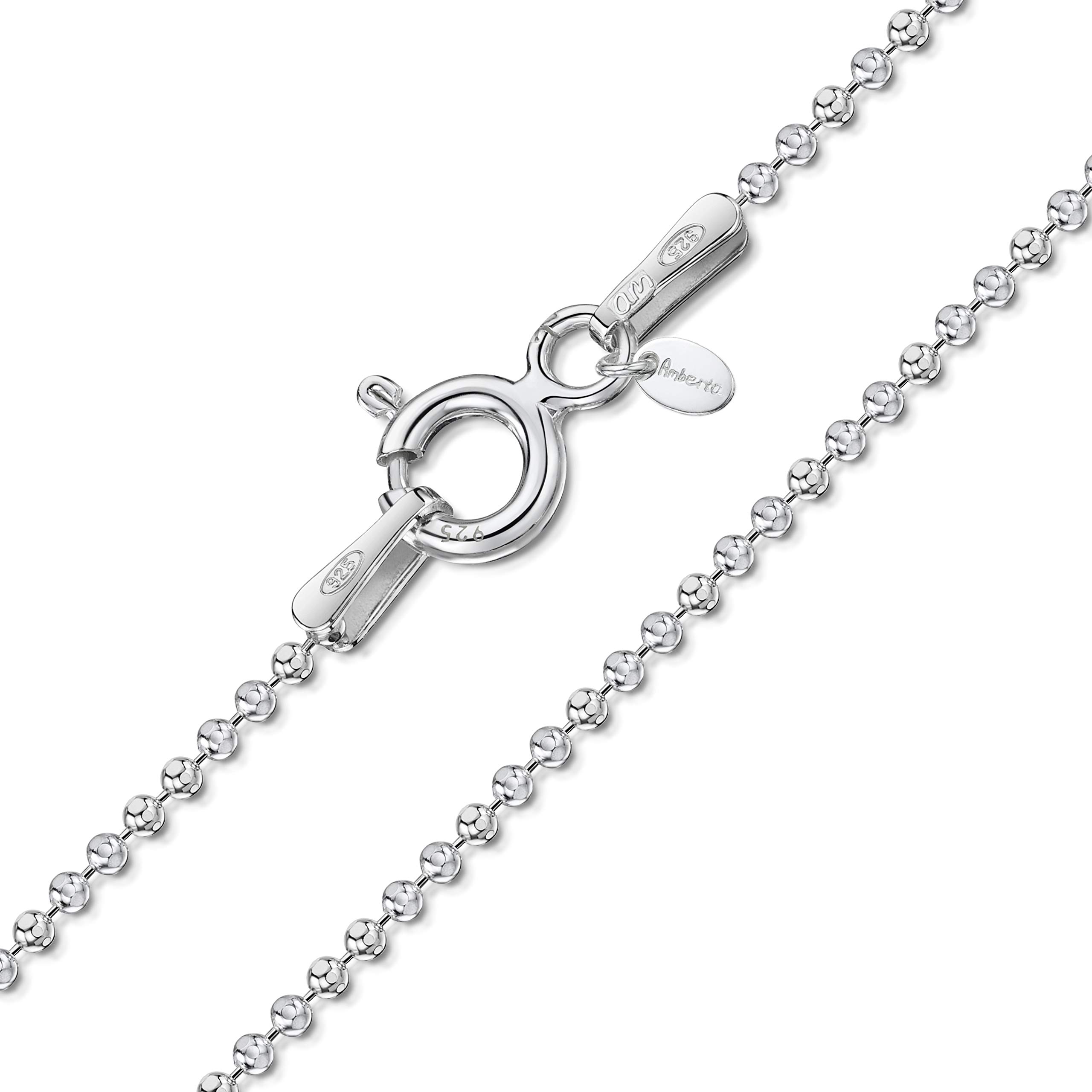 

[Amberta] 925 Sterling Silver 1.1mm Ball Chain Necklace for Men and Women Silver Dog Tag Chain for Men Beaded Necklace for Women: 65cm
