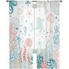 2PCS Digital Printed Sheer Curtain, Summer Ocean Sea Theme, Coastal Beach Nautical Vacation for Living Room Bedroom Home Decor