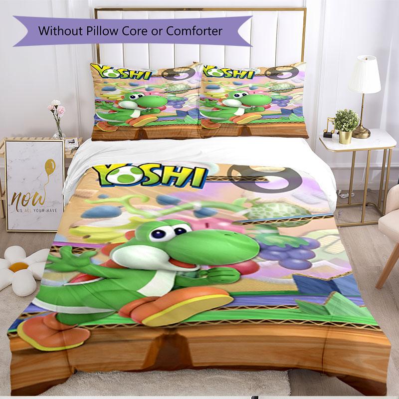 3pcs Duvet Cover Set (1*Duvet Cover + 2*Pillowcase, Without Core), Yoshi Print Soft All‑Season Bedding Set, Home Bedroom Decor Gift