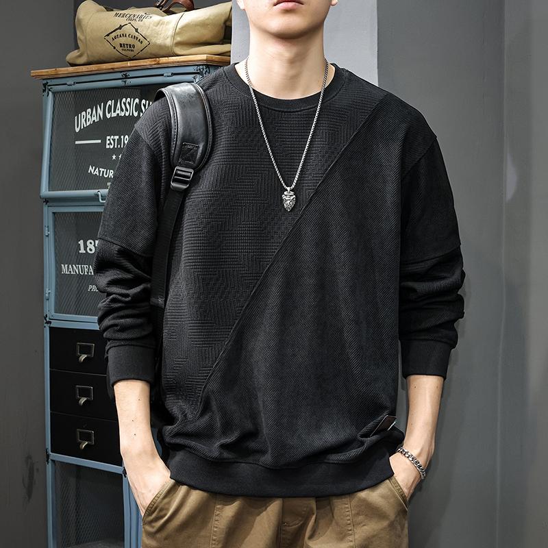 

Осенний текстурный жаккардовый свитер, мужской, американский, повседневный, свободный, с круглым вырезом, с европейской хлопковой бархатной нижней рубашкой 5XL чёрный
