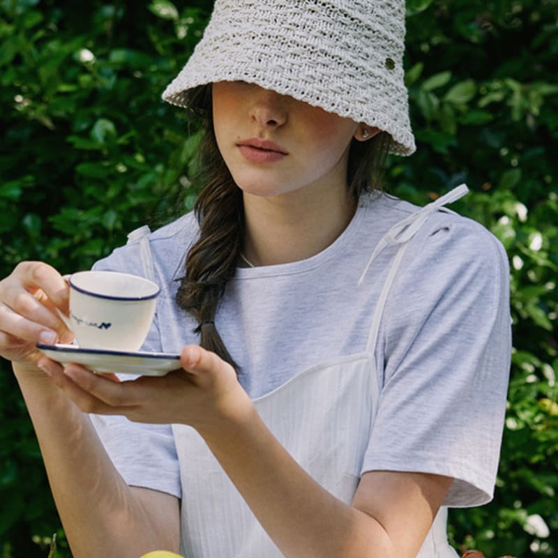 NONLOCAL Crochet Knit Bonnet Hat - Light Beige