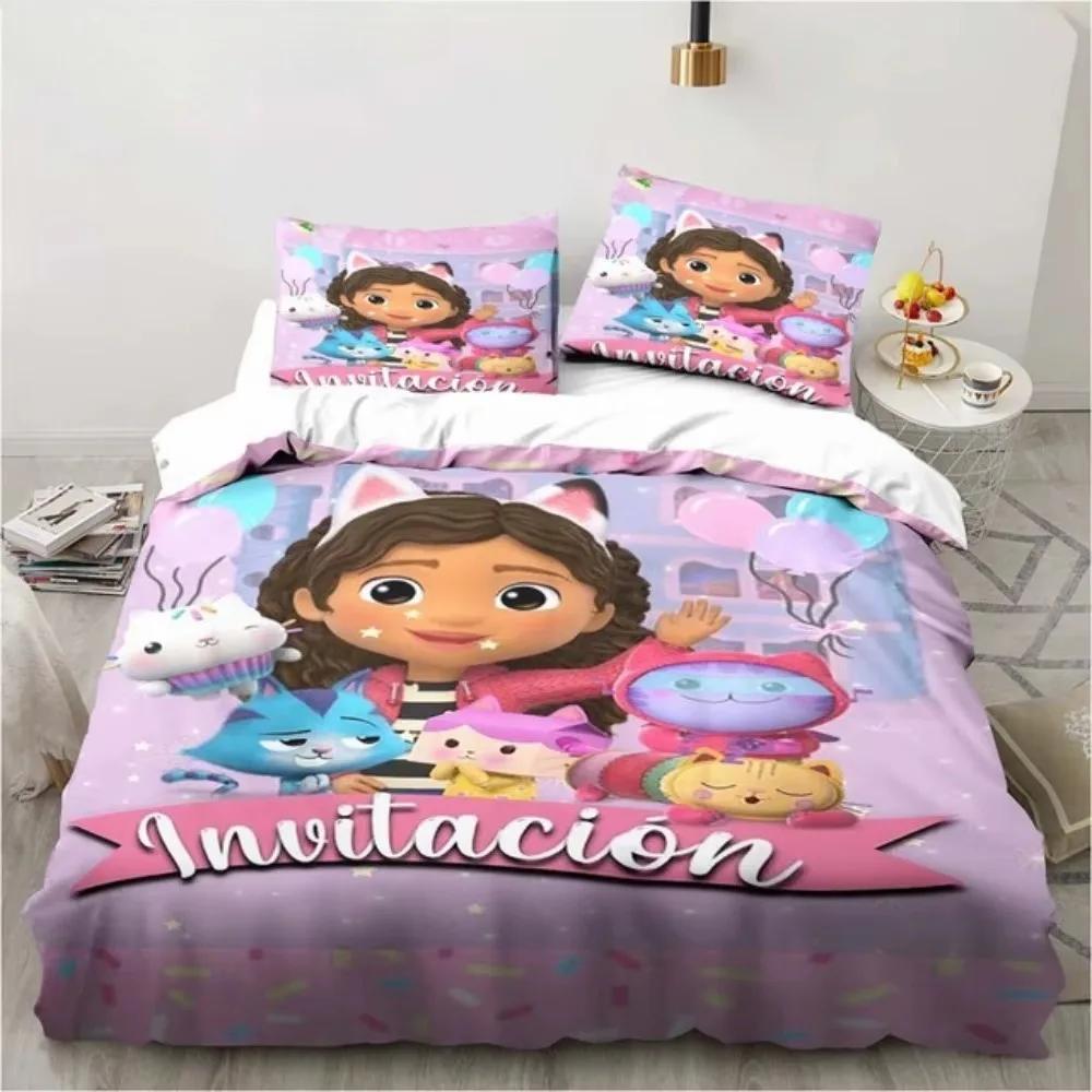 3D Gabbys Dollhouse Bedding Sets Cartoon Comforter Duvet Cover Set 3Pcs Bedroom Decor For Kids Single/Twin/Full/Queen/King Size