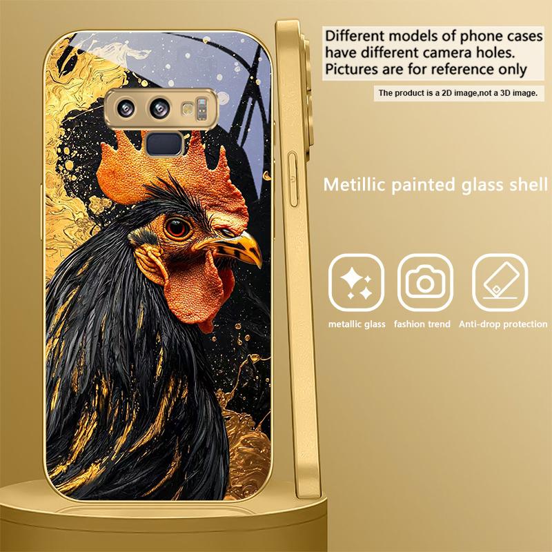 Brave Golden Rooster For Samsung A 01 52S A04 A05S A10 A12 A13 22 23 24 36 42 M02 Note 10 20Ultra 8 9 Golden glass phone case