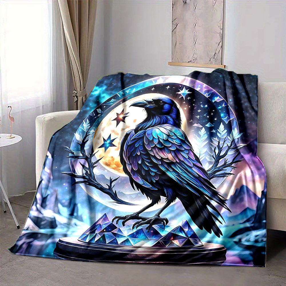 1pc Moon Raven Lightweight Flannel Blanket, Comfortable and Warm Blanket, for Office and Camping Sofa Bed, Livingroom136