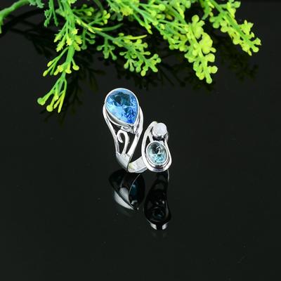 Natural Blue Topaz Gemstone Handmade 925 Sterling Silver Ring Size 10 G3A02