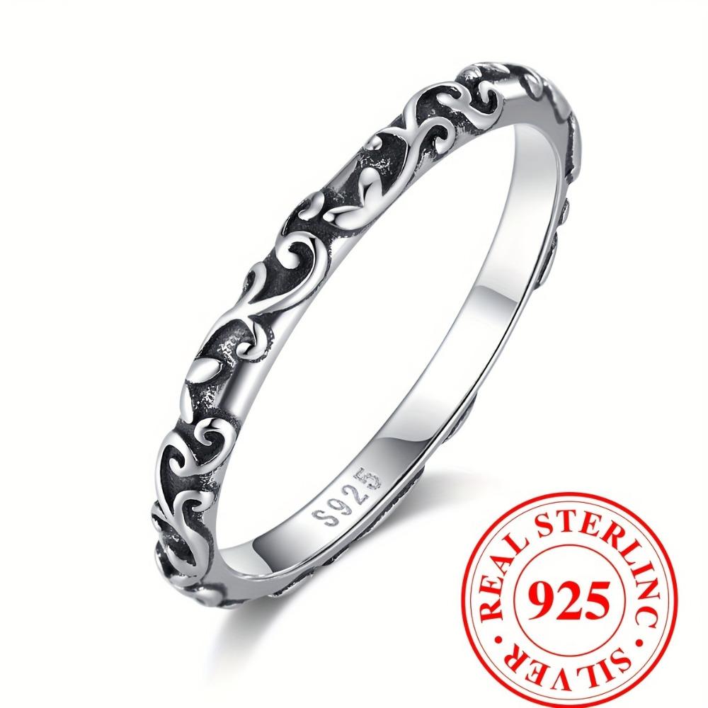 Vintage S925 Sterling Silver Wine Pattern Rings for Women Personalized Classic Dark Style Engraved Rings Party Jewelry Gifts