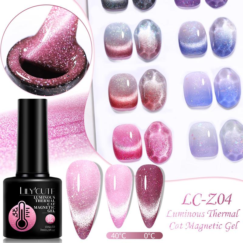 LILYCUTE 7ml Thermal Gel Nail Polish 3 Layers Temperature Shiny Color Changing Semi Permanent Soak Off UV Gel Polish Varnish Base Top Gel Nail Art DIY