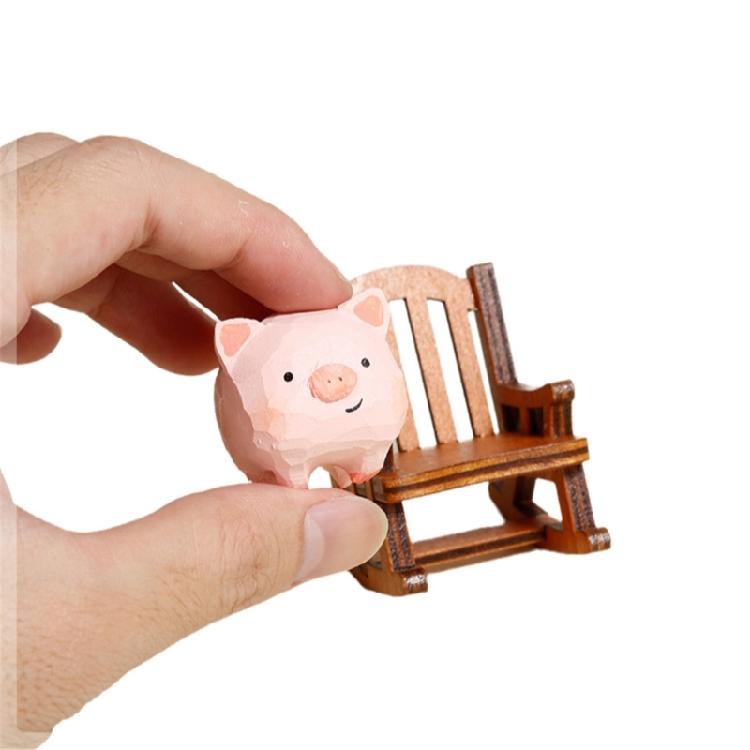 Adorable Wood Piggy Statues Perfect For Living Room Bedroom Or Study Decoration Piggy Sculptures