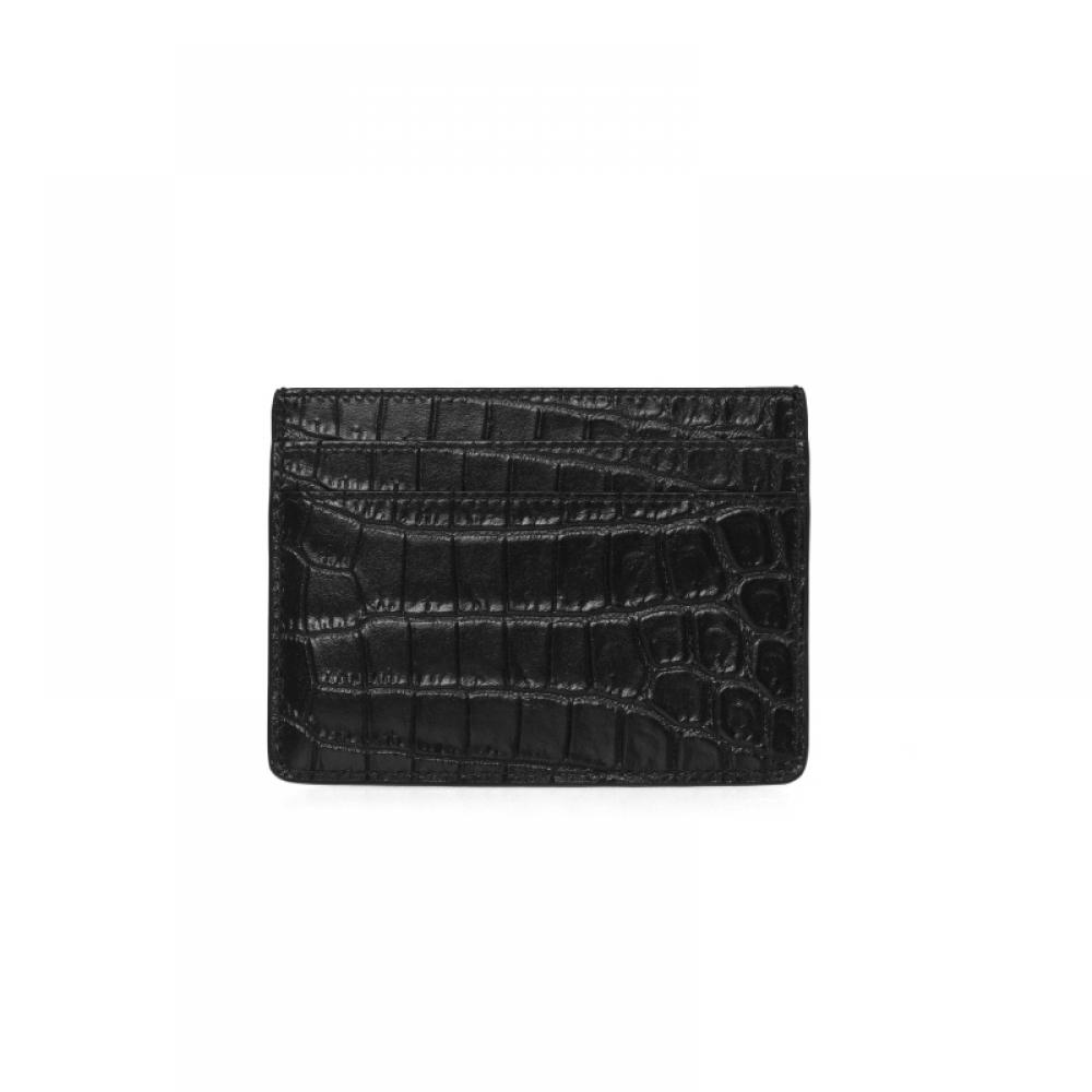 Saint Laurent 607603 Dze0w 1000 Tiny Monogram Krokodil-Prägung Goldfarbener Kartenhalter