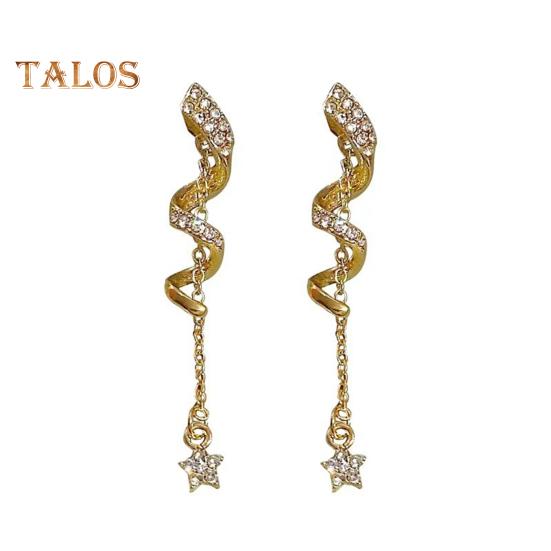 

1 пара серег-капель с блестящими стразами, спиральные серьги-цепочки со звездами, легкие висячие серьги для невесты и свадьбы золотистый