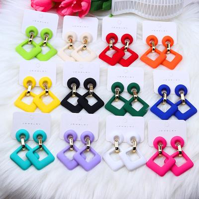 Fashion Summer Colorful Acrylic Rhombus Earrings for Women Elegant Creative Hollow Geometric Dangle Earrings Female Jewelry