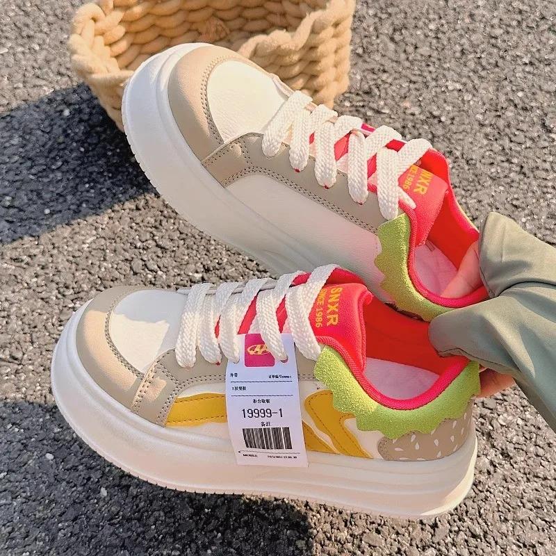 2024 Fashion Women's Shoes Cross Lacing Women's Vulcanize Shoes Hot Sale Color Matching New Round Head Classic Casual Shoes