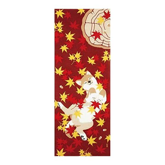 Hamamonyo Tenugui Towel: Maple and Shiba Inu