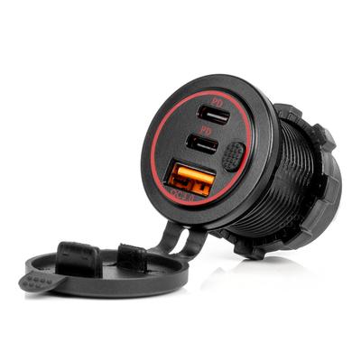 Car Charger with USB Sockets, Waterproof, with USB Switch + 2x USB-C QC3.0 12V 24V AMIO-04227