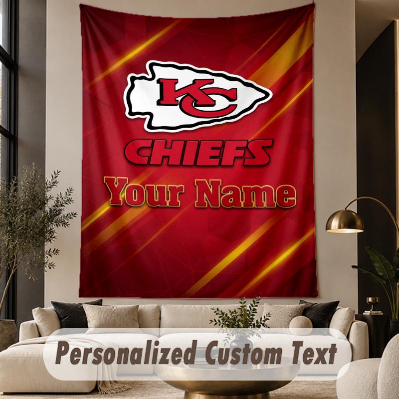 Custom Text Tapestry Kansas City Chiefs Print Wall Tapestry Indoor Living Room Wall Decor