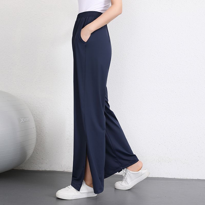 

Dance Pants Summer Ice Silk Sun-Proof Trousers Wide-Leg Pants Commuter Casual Pants Slimming Plus size Loose Straight Women Cold Pants Sapphire blue pants M