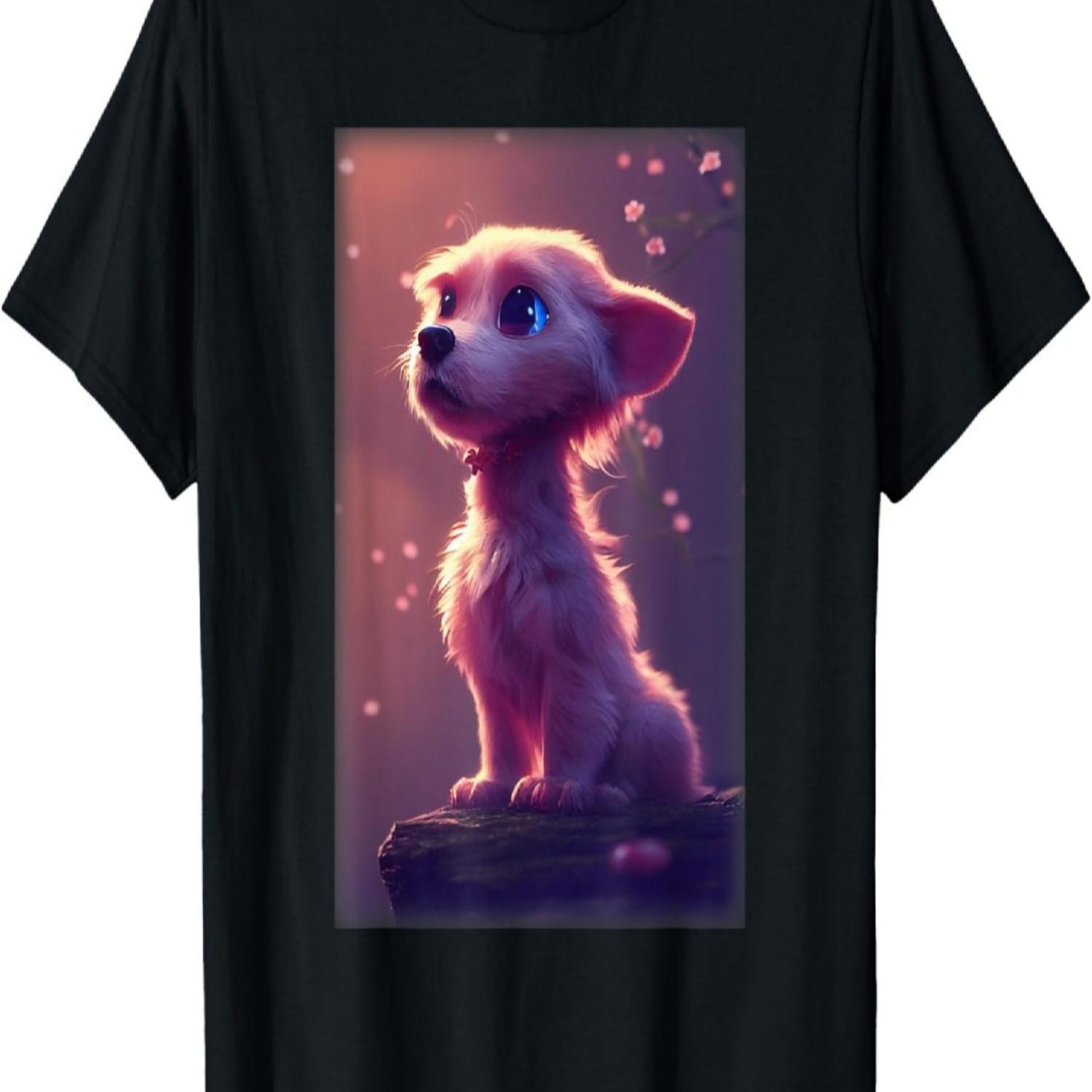 

Pictures Tiny Anthropomorphic Puppy Cherry Blossom Dog T-Shirt for Men Women S чёрный