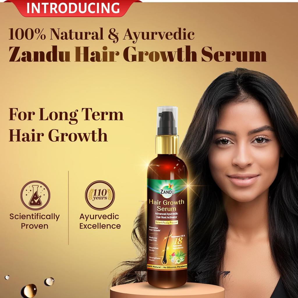 Zandu Hair Growth Serum 200 ml Ayurvedic Root Activator For Hair Strength Shine Frizz Control Scalp Nourishing Hair Care For Men Women