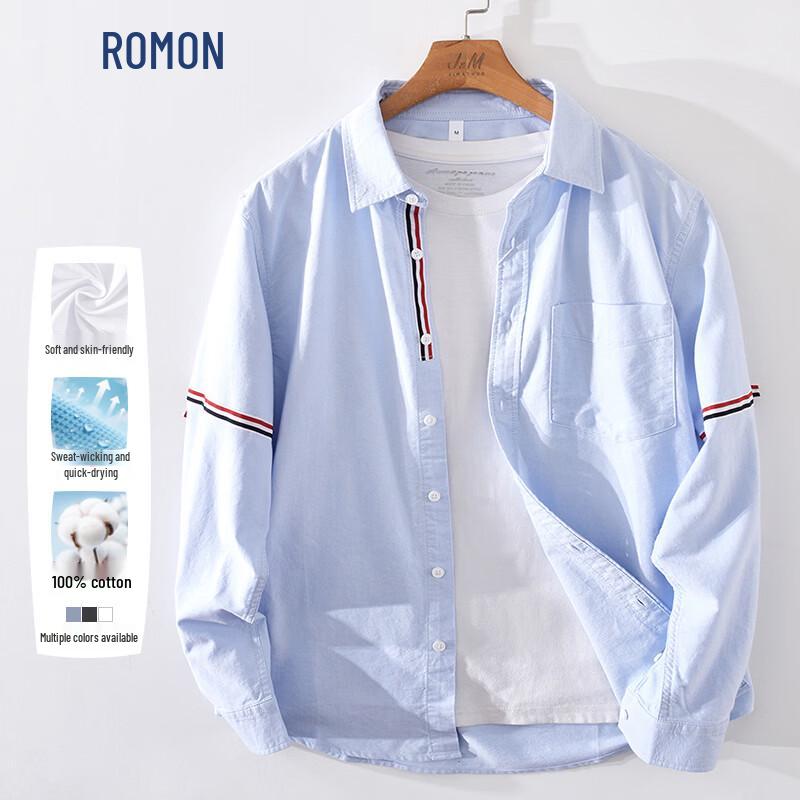 ROMON Men s Japanese Style Oxford Long Sleeve Shirt 3XL