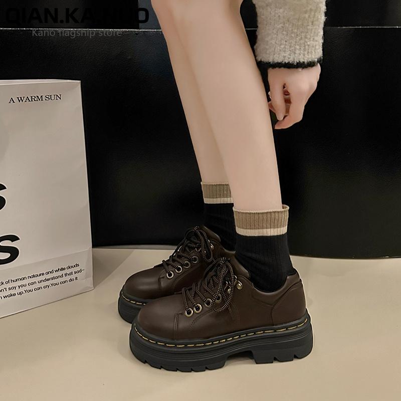 Fashion All-Match British Style Womens Derby Shoes Clogs Platform Autumn Loafers With Fur Female Footwear Preppy Leather New Creepers Fa