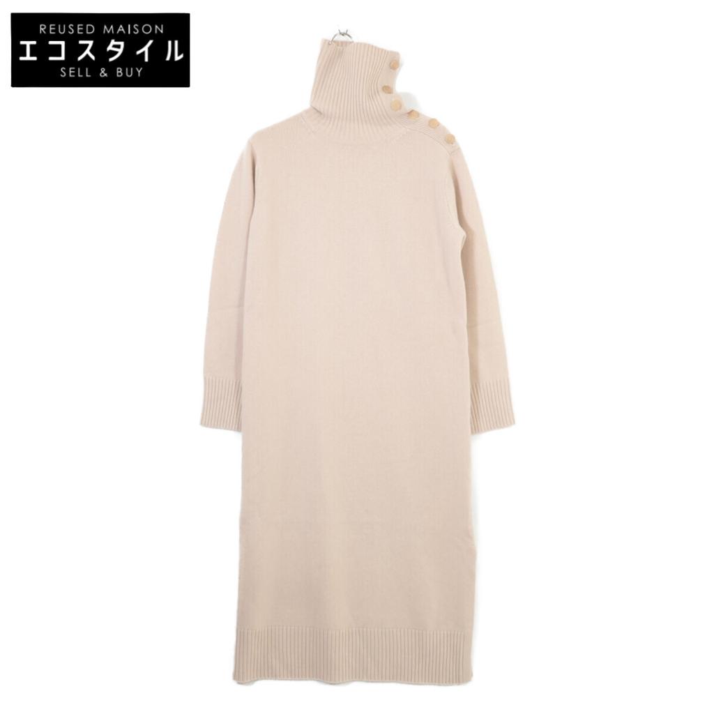 Max Mara 13260103 Beige Wool x Cashmere Shoulder Button Turtleneck Knit Dress dress S beigeUsed