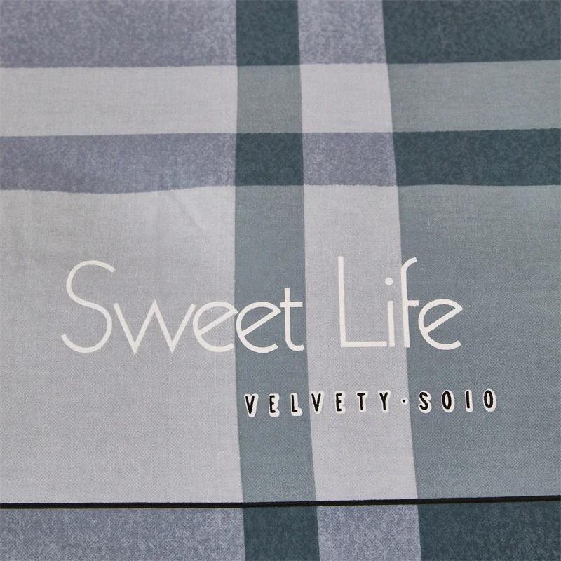3Pcs Simple Geometric Plaid Bed Sheet Set 100% Cotton Skin-friendly Queen Size Bedding Set Thickened Flat Sheet with Pillowcases