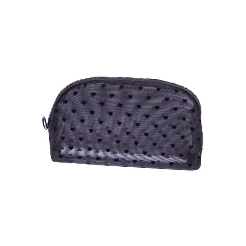 Women Cosmetic Pouch Toilet Storage Bag Ladies Toiletry Lipstick Key Coin Organizer Bags Purse Heart Transparent Mesh Makeup Bag