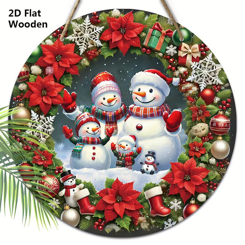 

Теплая Зимняя Деревянная Рождественская Табличка с Рисунком Снеговика и Венка, Рождественское Украшение для Подвешивания на Входную Дверь, Стену, Веранду, Идеальный Рождественский Подарок 20cm/7.87in красный