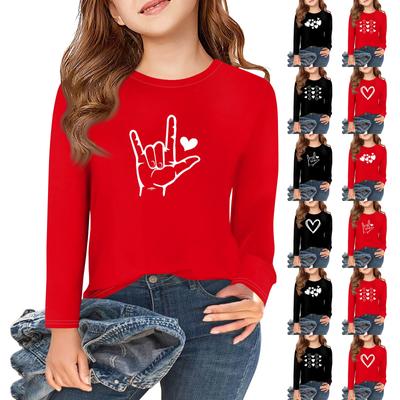 Girls Long Sleeve Love Valentine's Day T Shirts Kids Fall Tops Crewneck Basic Tees 5-14Y