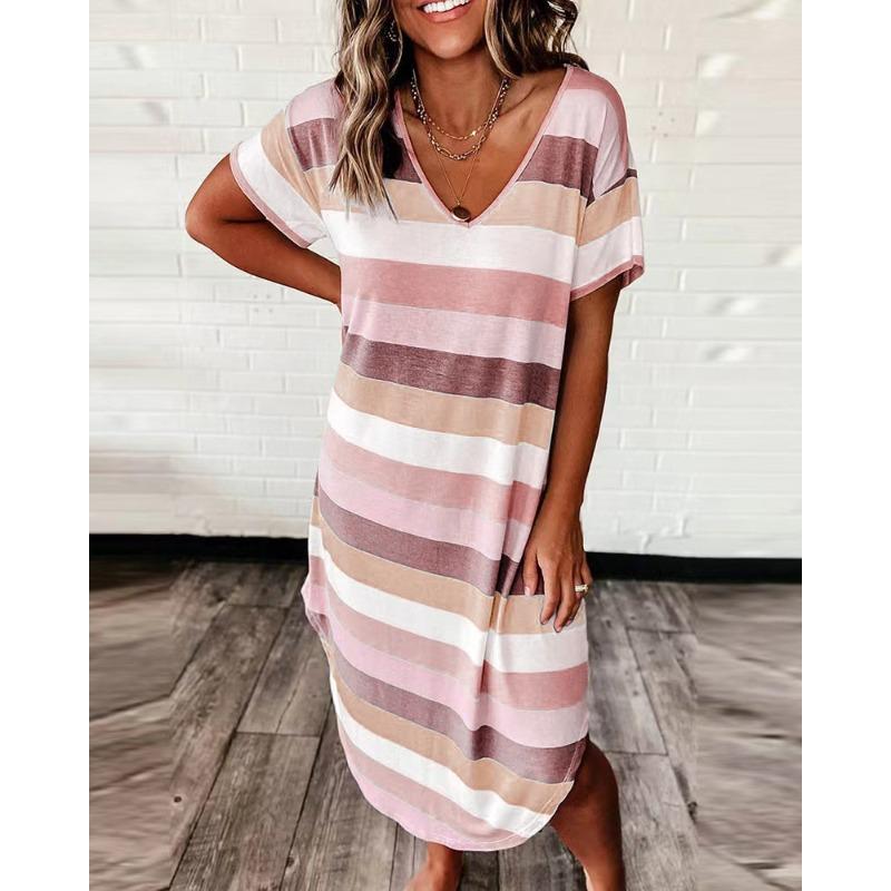 BITCED Fashion Summer Spring V-Neck Short Sleeve Casual Dresses