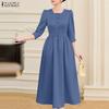 Women Casual Square Collar 3/4 Sleeve Long Dress