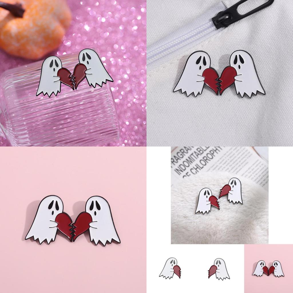Creative Cartoon Heart Shaped Ghost Design Metal Brooch Pin For Halloween 2023 Collection