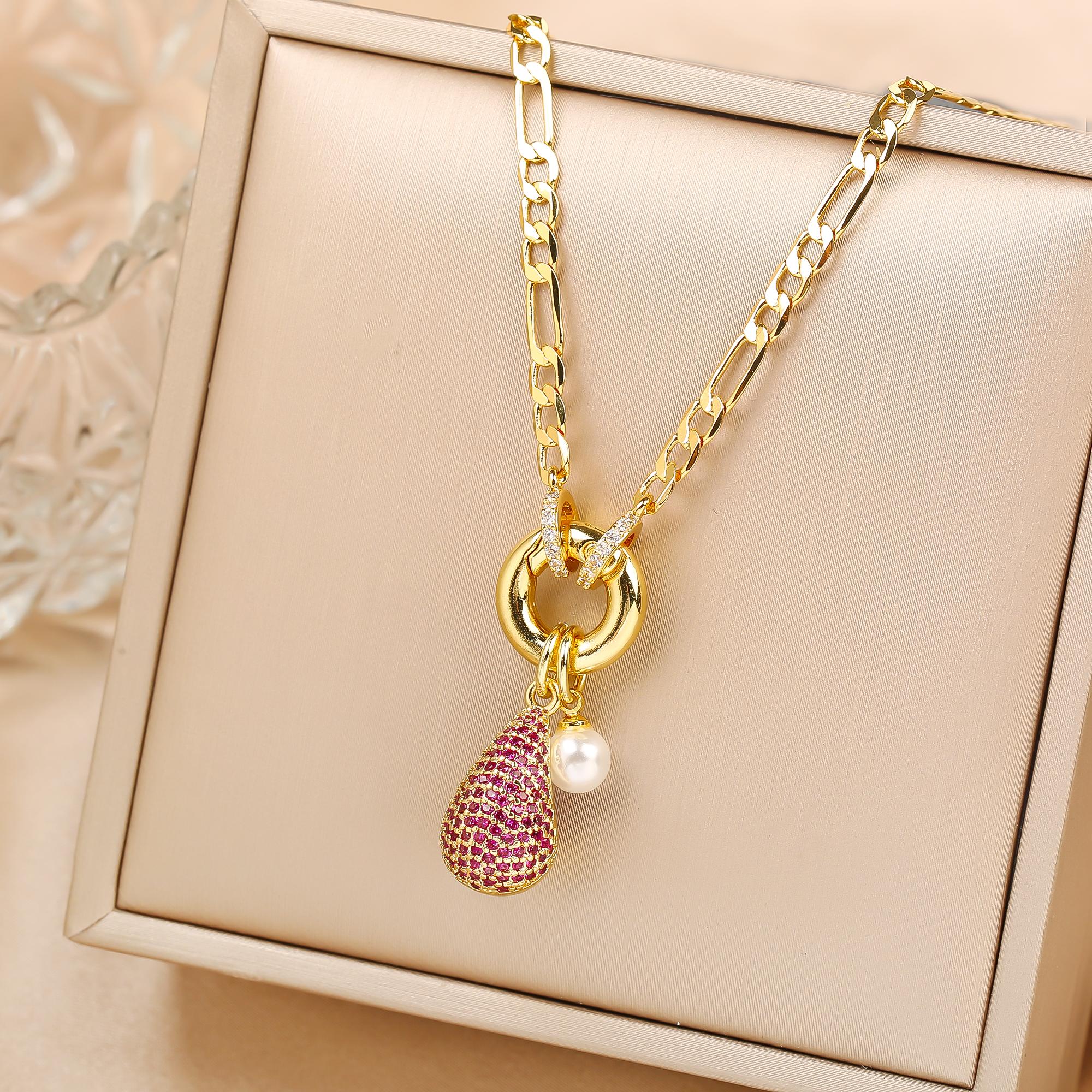 

6 Colors Shiny Zirconia Comma Water drop Pendant Clavicle Chain Choker Classic for Woman Girl Daily Party Zircon Holiday Gift красный