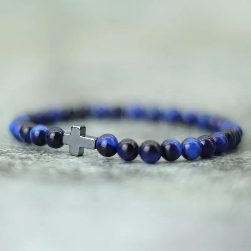 Μινιμαλιστικό Ανδρικό Βραχιόλι Σταυρός 6mm Φυσική Πέτρα Μάτι Τίγρης Βραχιόλι Δώρο Για Εκείνον Αξεσουάρ Κάμπινγκ