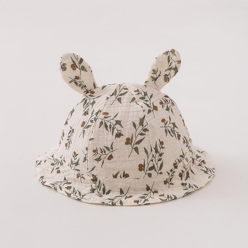 Baby Hat Spring and Autumn Small month old Cute Rabbit Ear Cotton Yarn Drawstring Hat Autumn Boy and Girl Super Cute Fisherman Hat