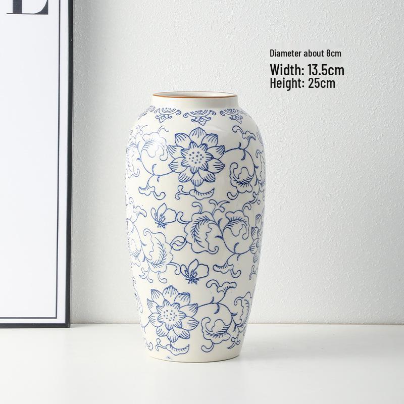 Blue & White Retro Porcelain Vase - Luxury Ceramic Home Decor