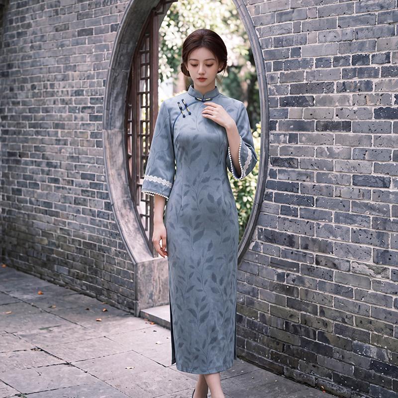 Pink New Chinese Suzhou Long-sleeved Autumn Cheongsam Medium-sleeved Improved Young 1011 New Women's High-end Spring and Autumn