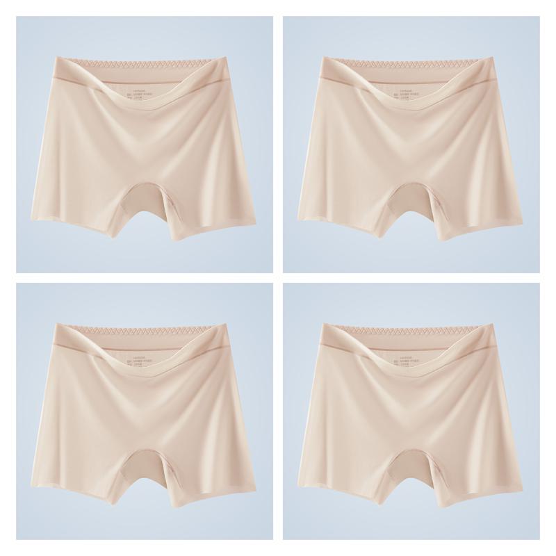 4 Stück Damen Eis seide Shorts Nahtlos Anti-Roll-Rand Anti-Scheuern Unterwäsche Dünn Atmungsaktiv Boxer Shorts