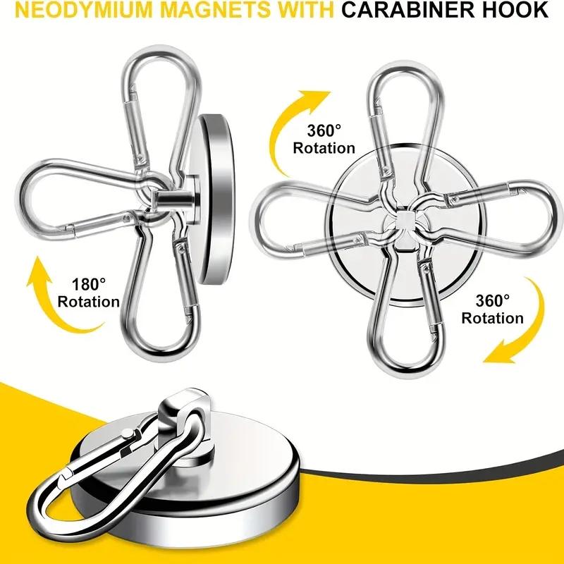 1-20PCS Strong Neodymium Magnetic Hooks Keychain Hooks 360°Rotating Carabiner Magnetic Ring Home Kitchen Bathroom Hanger