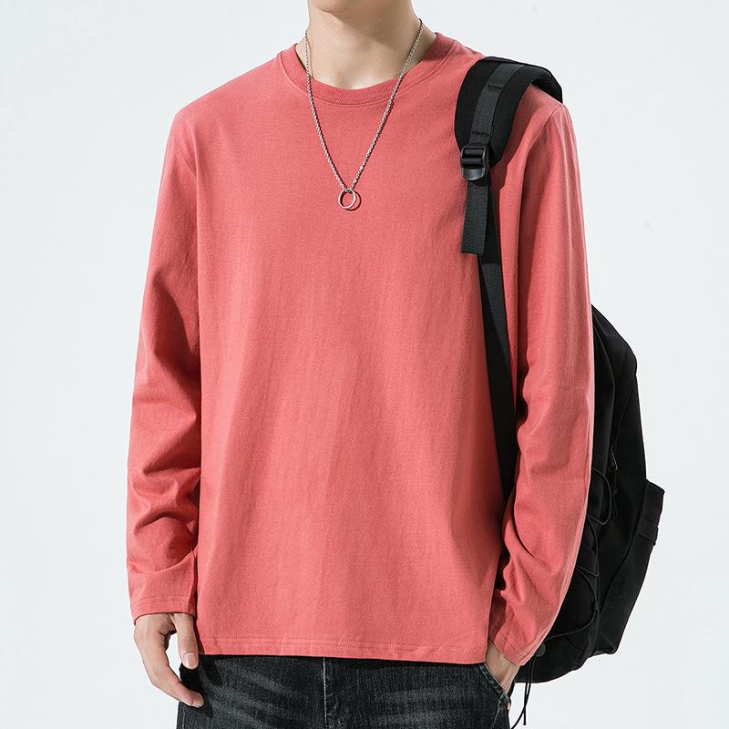 

Men s All-Cotton Long-Sleeve Solid Color Base Layer Shirt, Couple Style Round Neck Top for Spring and Autumn. XL красный