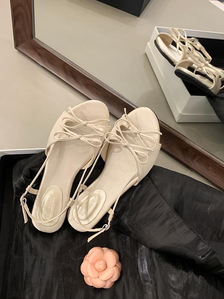 Ladies Shoes 2025 Fashion Shallow Casual Women's Sandals Summer Butterfly-knot Plus Size New Open Toe Buckle Strap Flat Sandals