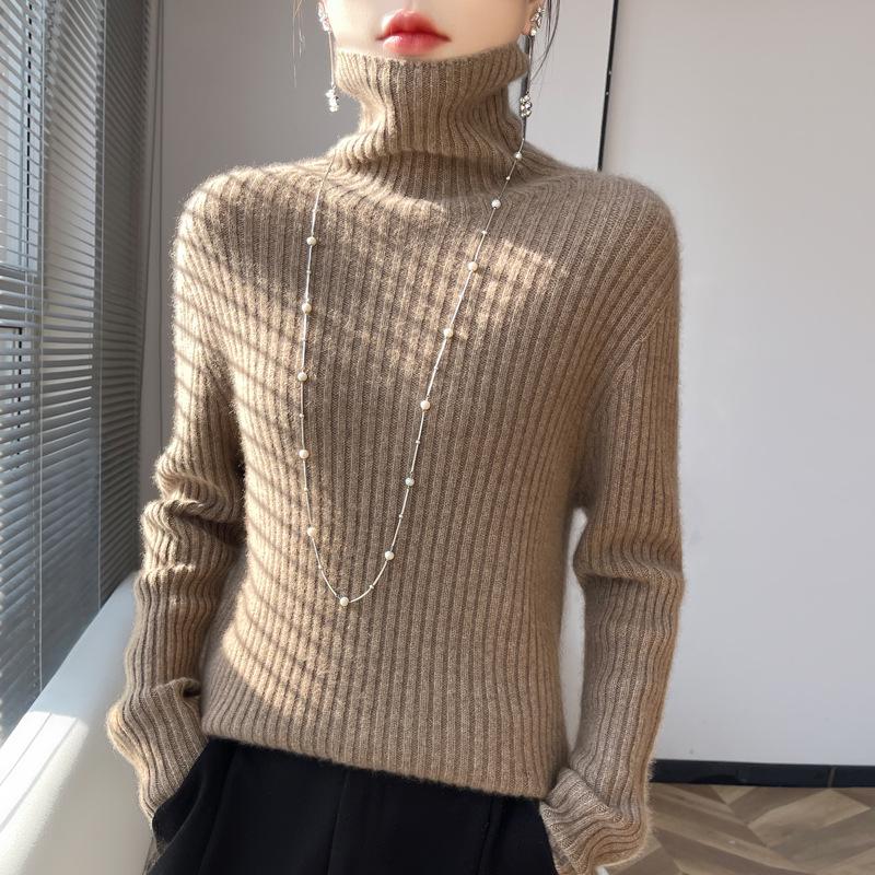 Damen Strickpullover mit hohem Kragen: Lässiger, schlank geschnittener Pullover für Herbst und Winter
