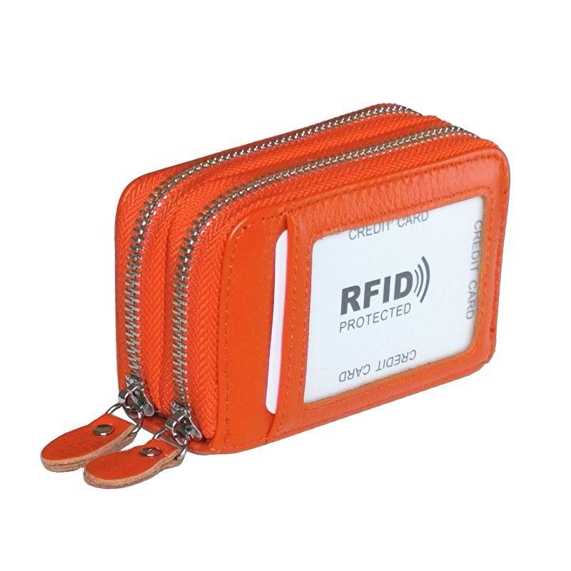 Fashion Women Card Holder Genuine Leather Double Zipper Large Capacity Female Wallet Purse